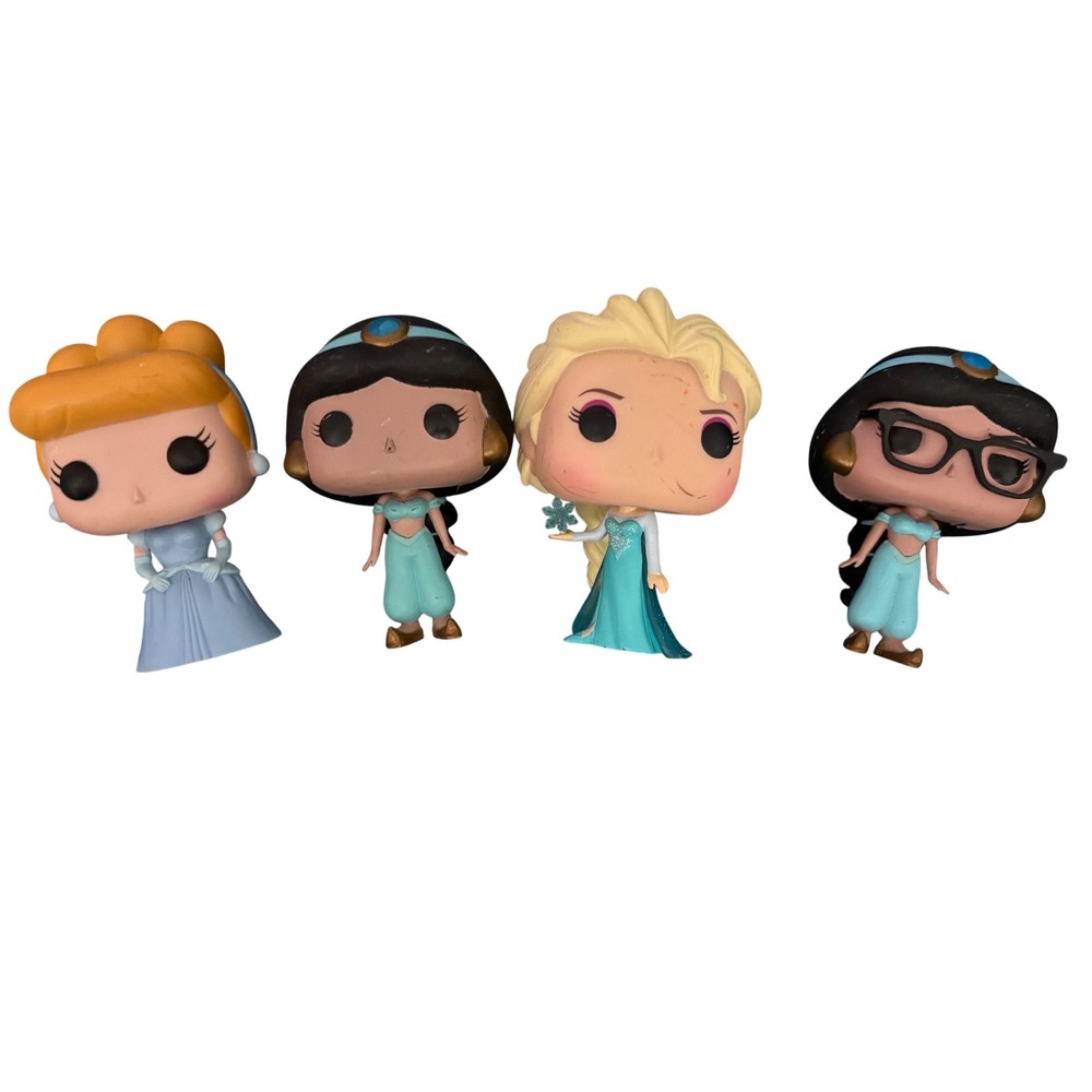 Funko Pop Disney Princess Figure Lot Cinderella Elsa Jasmine with Glasses 4pc